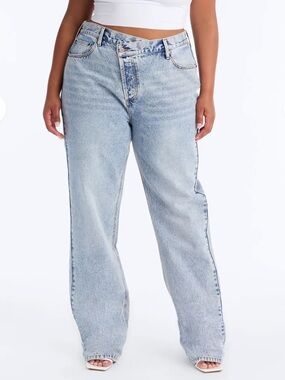 NWT Fashion Nova Tall Crossover Straight Leg Jeans - Light Blue Wash Size 15